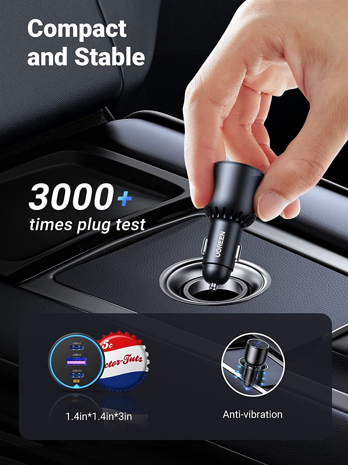 UGREEN 130W 3 Port Car Charger